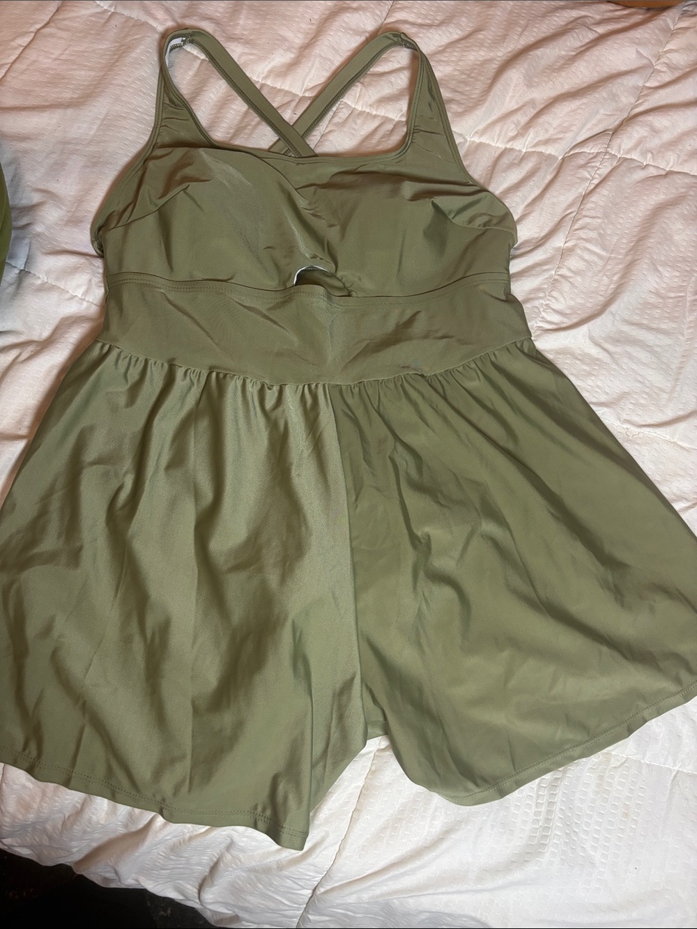 Olive Green Romper with Front Keyhole